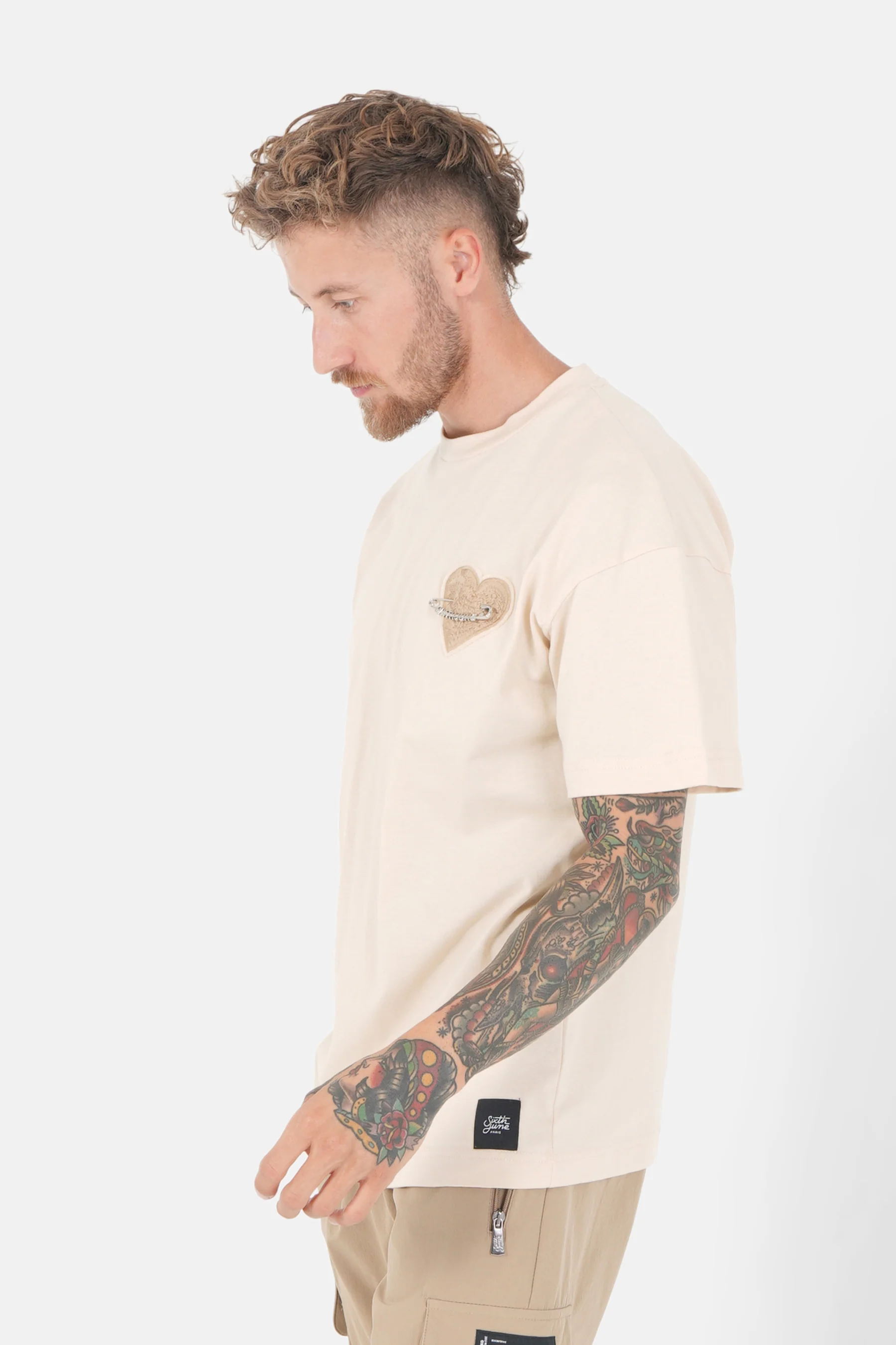 T-shirt coeur brodé Beige clair - Image 4