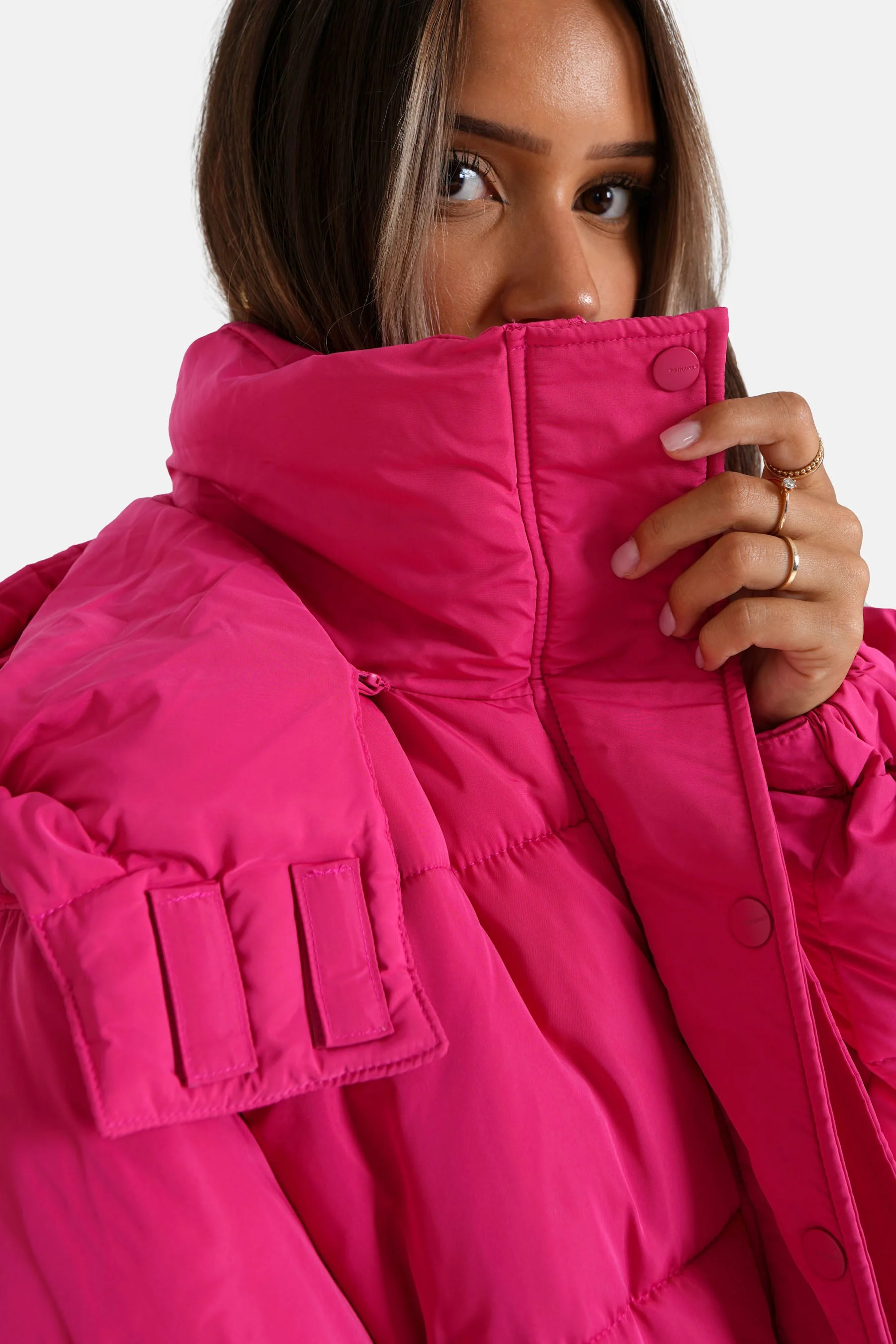 Doudoune courte matelassé capuche Rose - Image 3