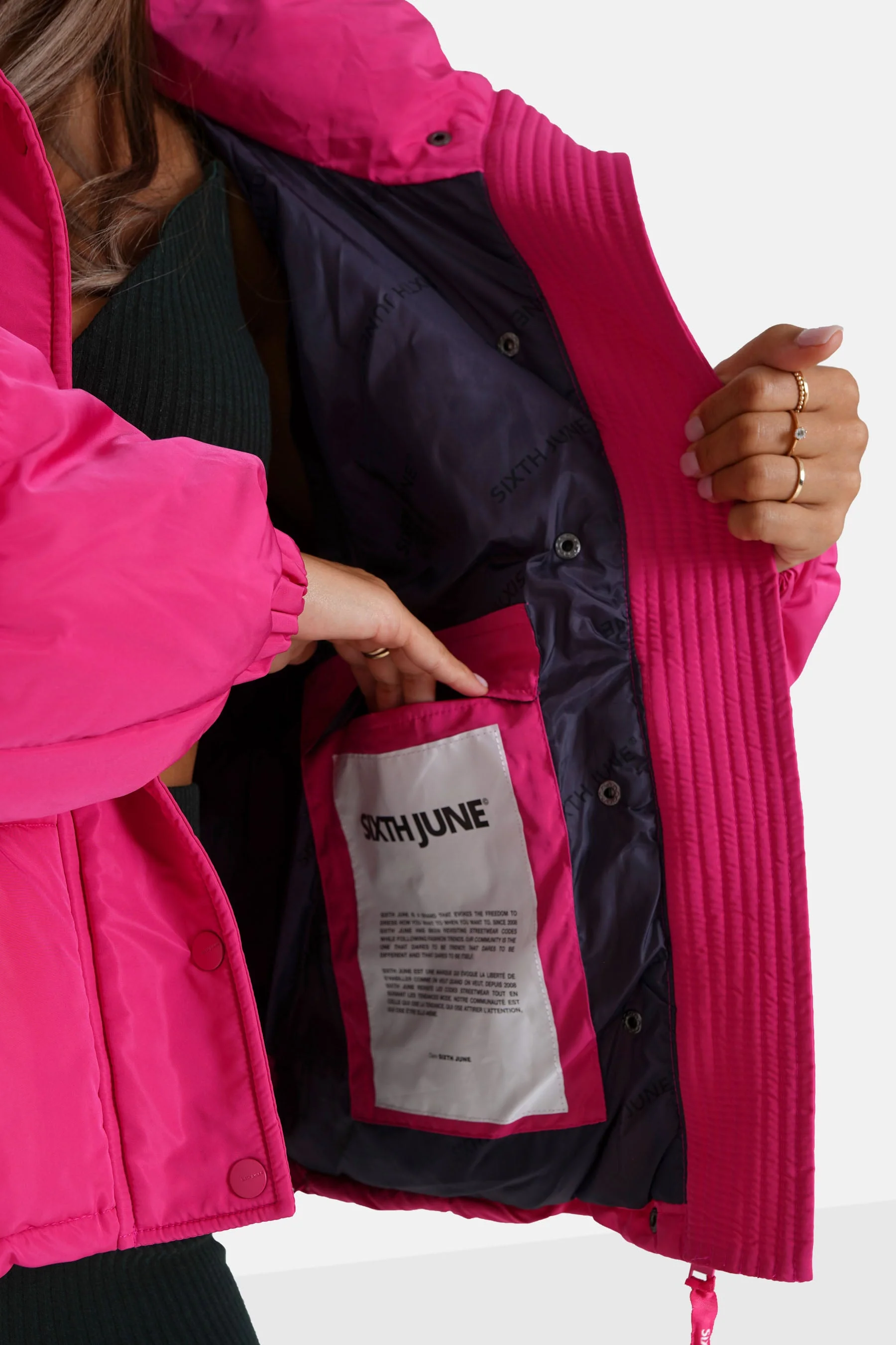 Doudoune courte matelassé capuche Rose - Image 4