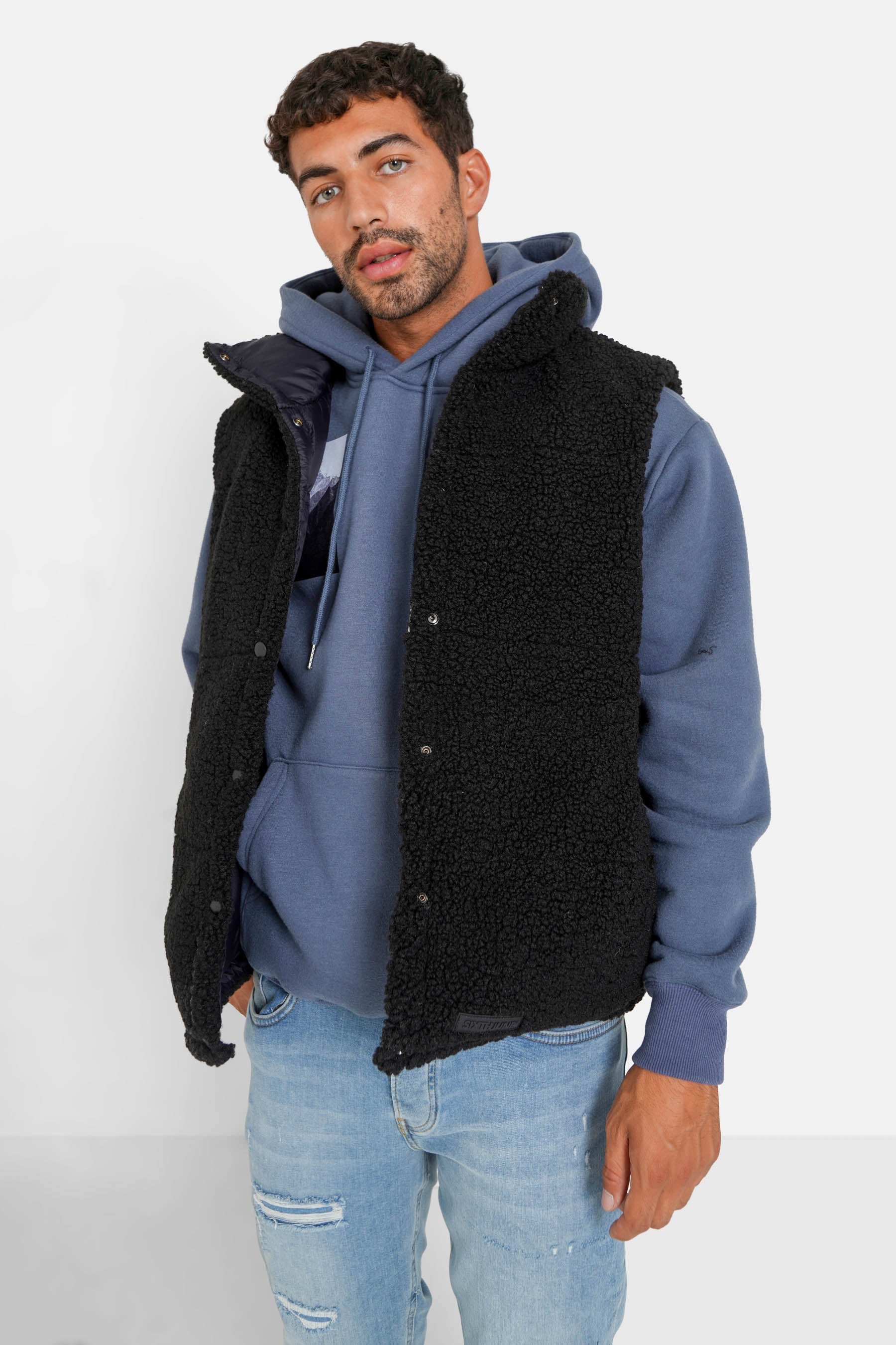 Doudoune sans manches reversible sherpa Noir - Image 4