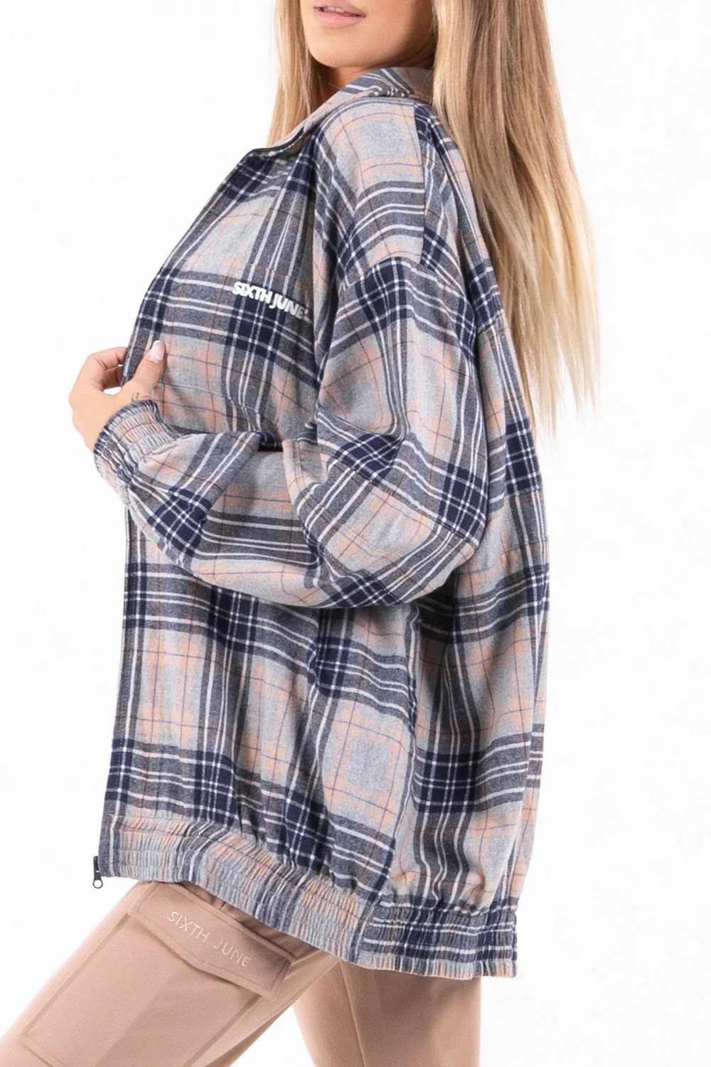 Veste large tartan Beige - Image 3