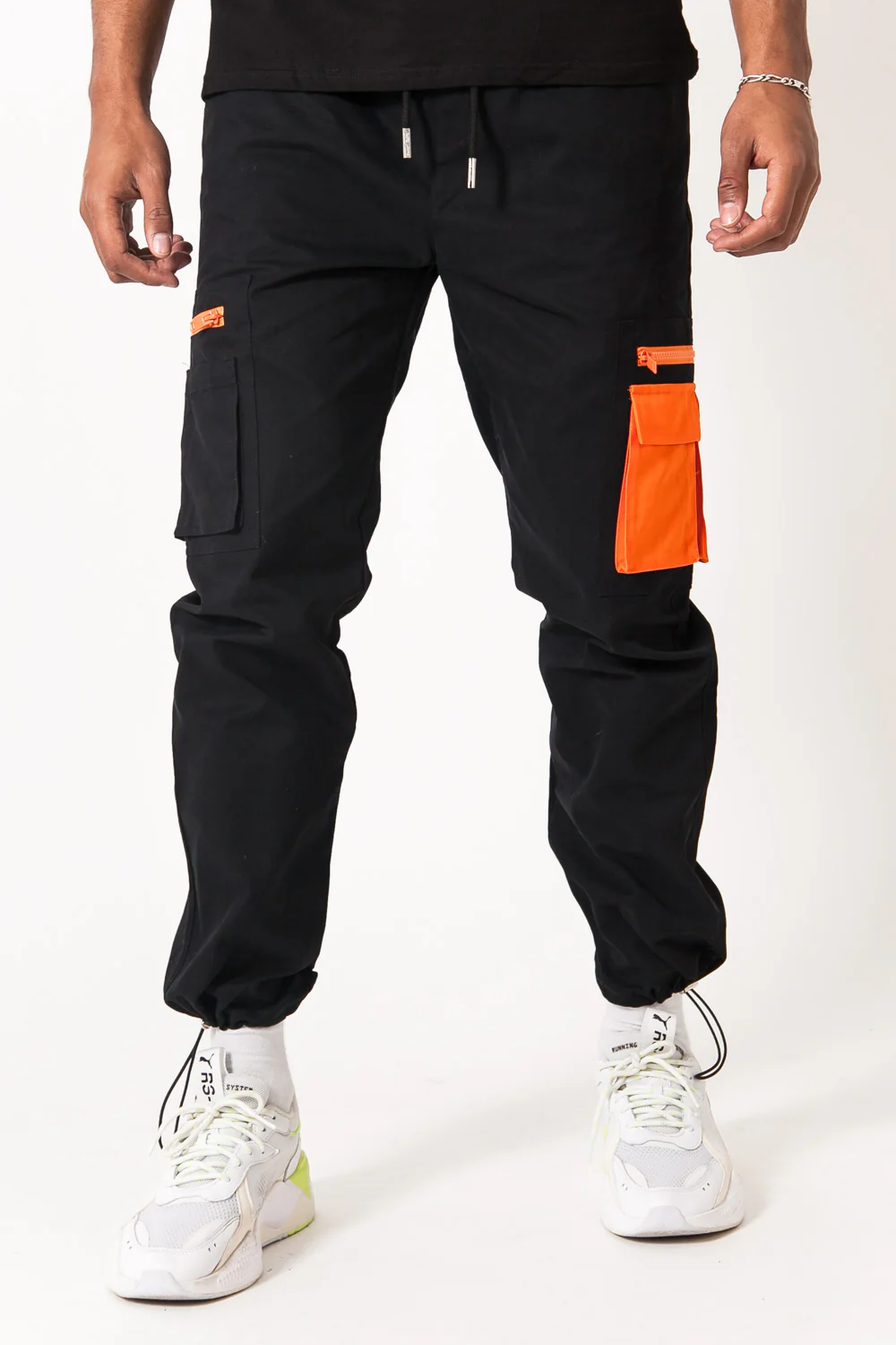 Pantalon cargo empiècement orange Noir - Image 2