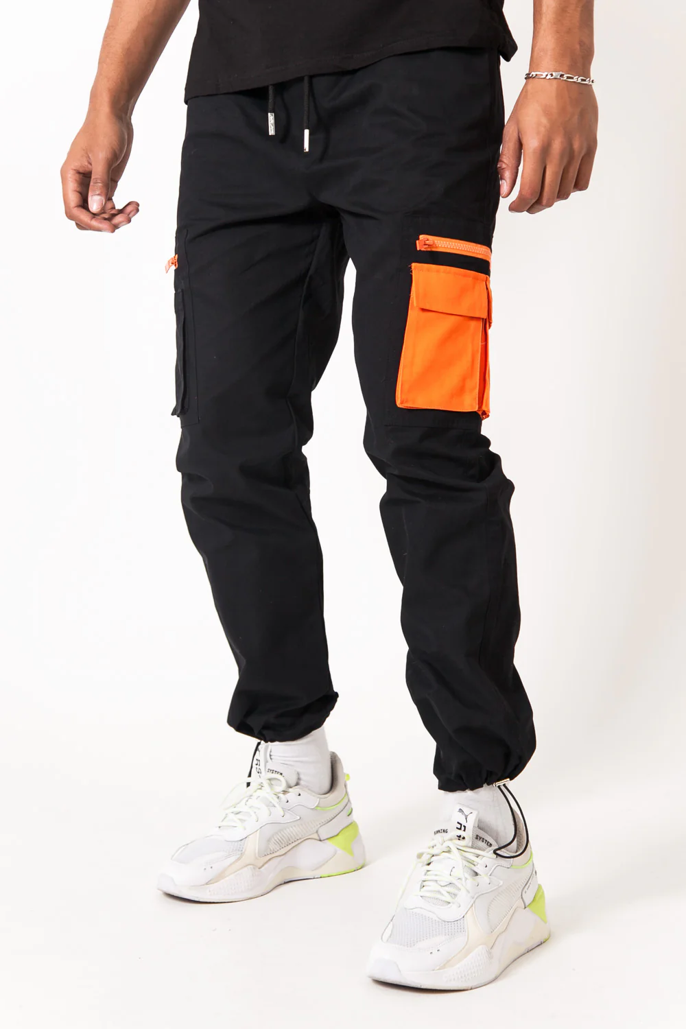 Pantalon cargo empiècement orange Noir - Image 4
