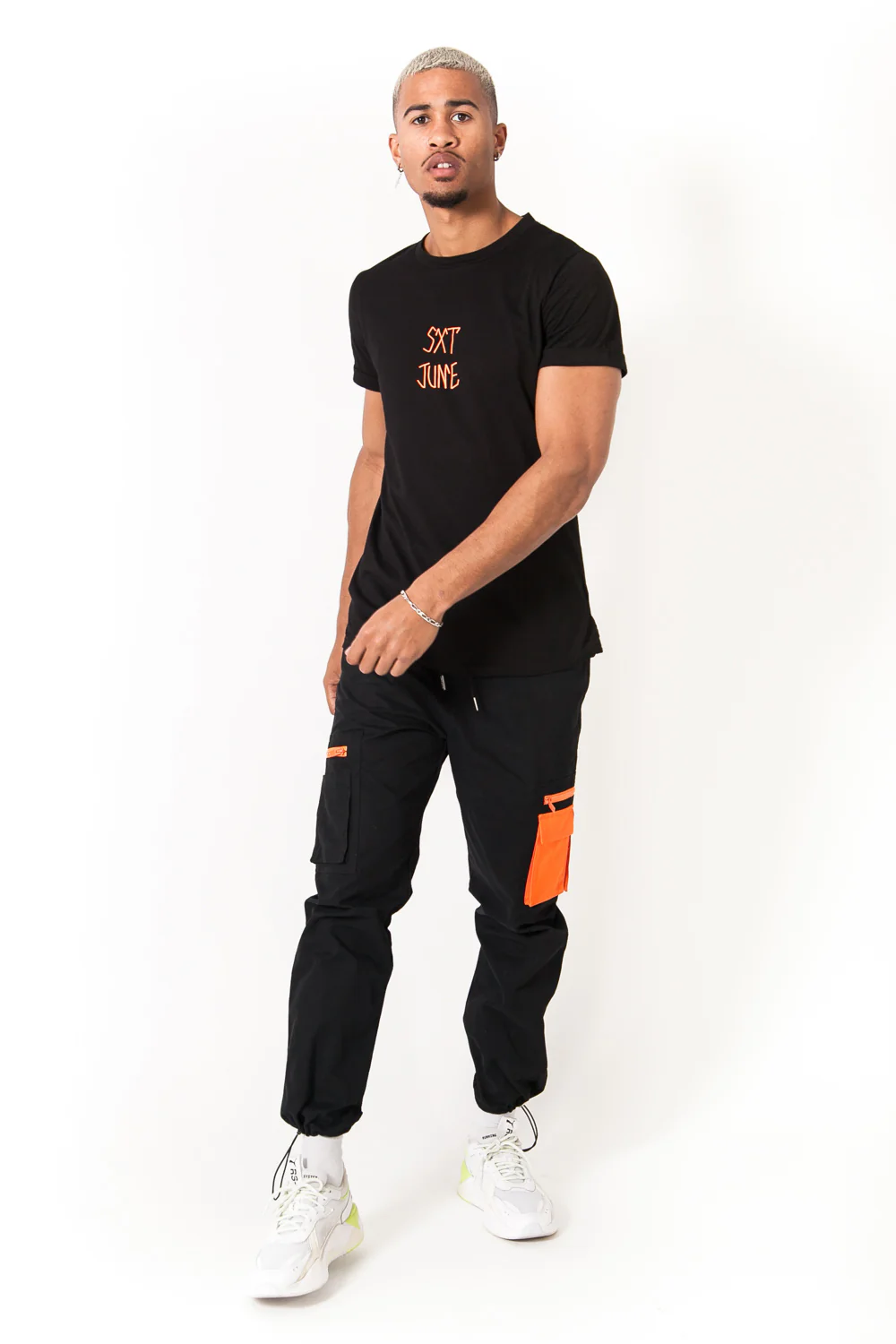 Pantalon cargo empiècement orange Noir - Image 6