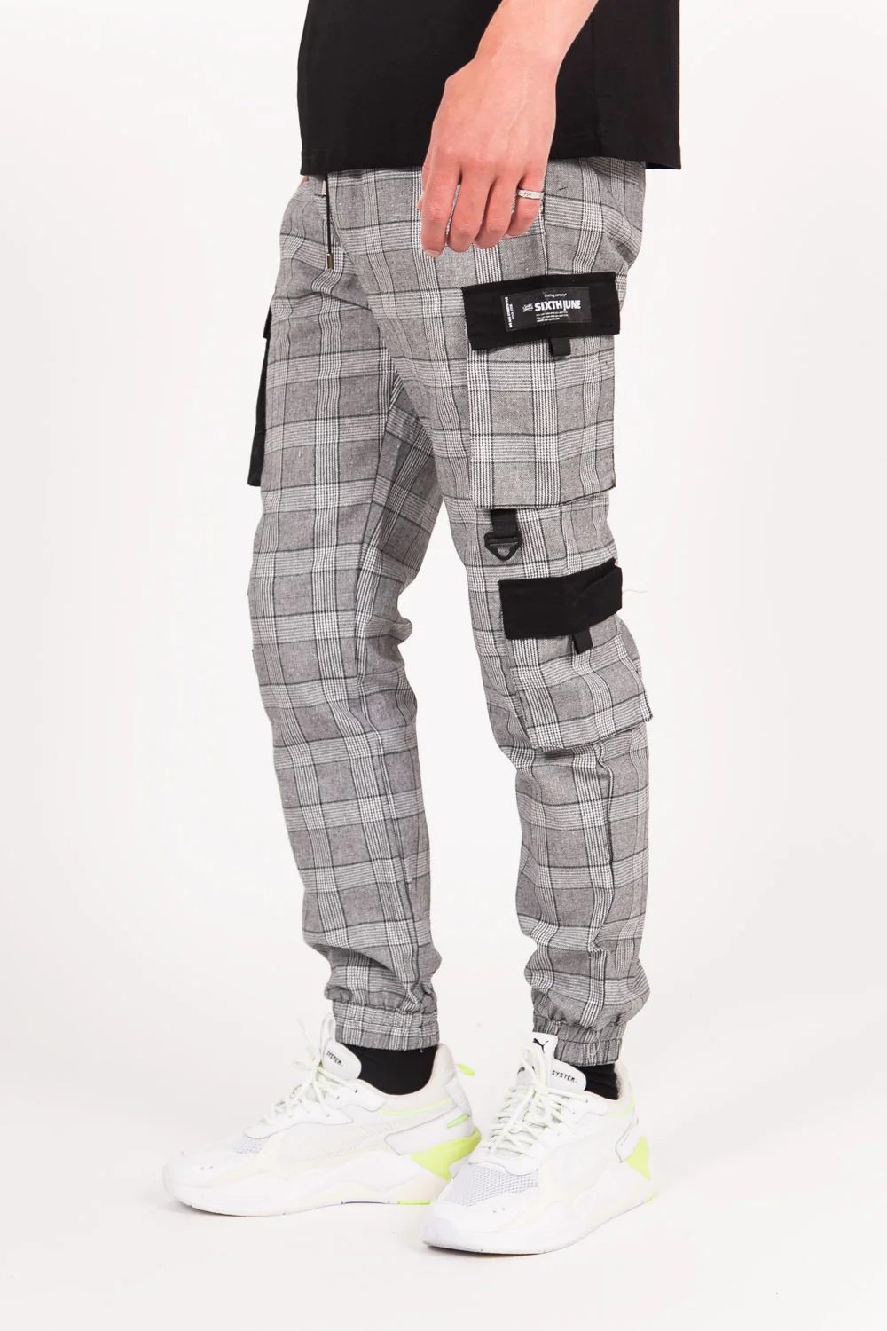 Pantalon cargo Prince de Galles noir - Image 3
