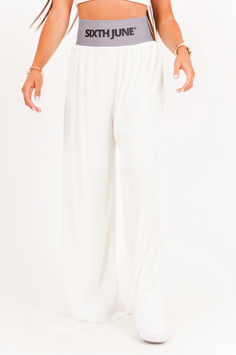 Pantalon large ceinture logo blanc - Image 2