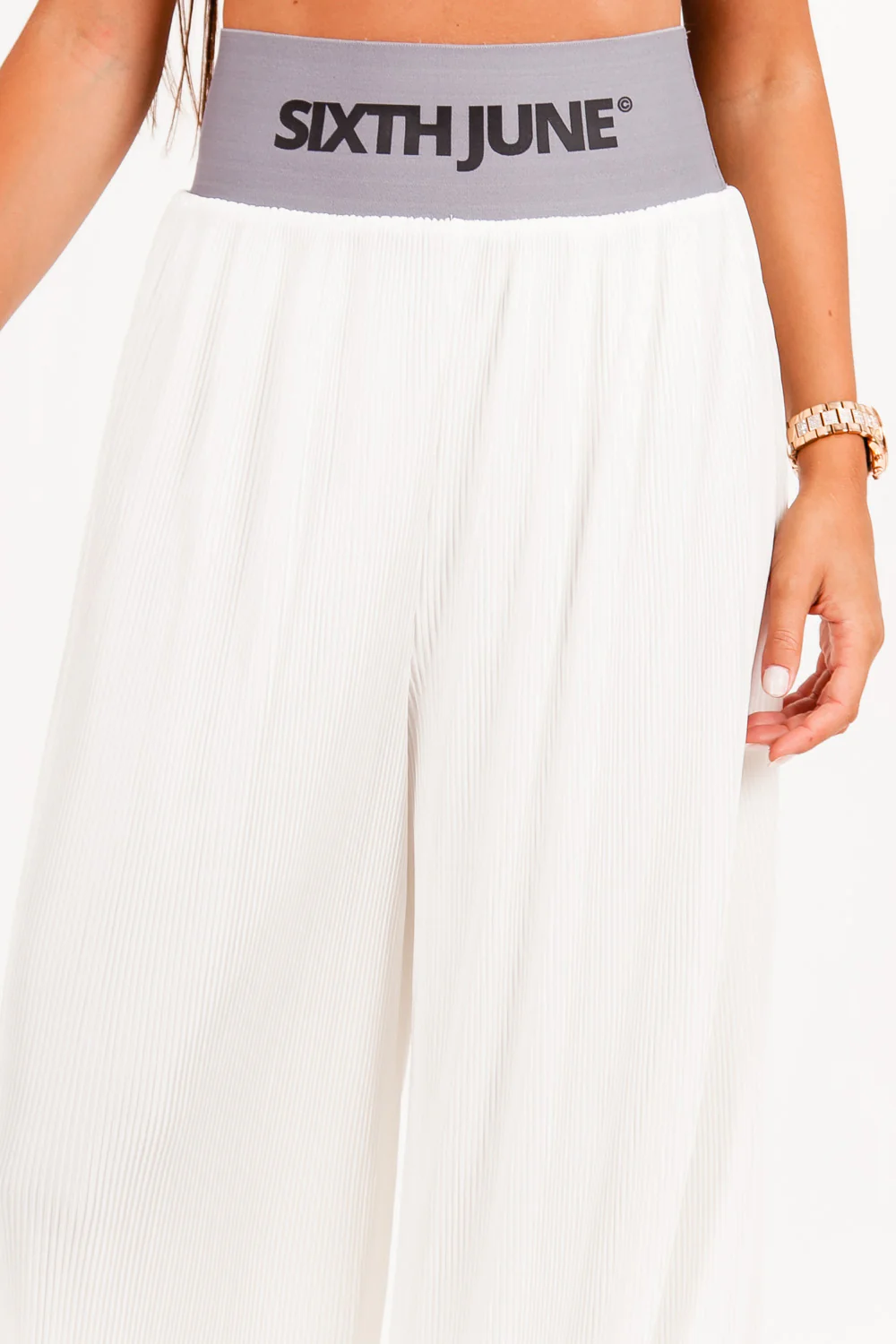 Pantalon large ceinture logo blanc - Image 3