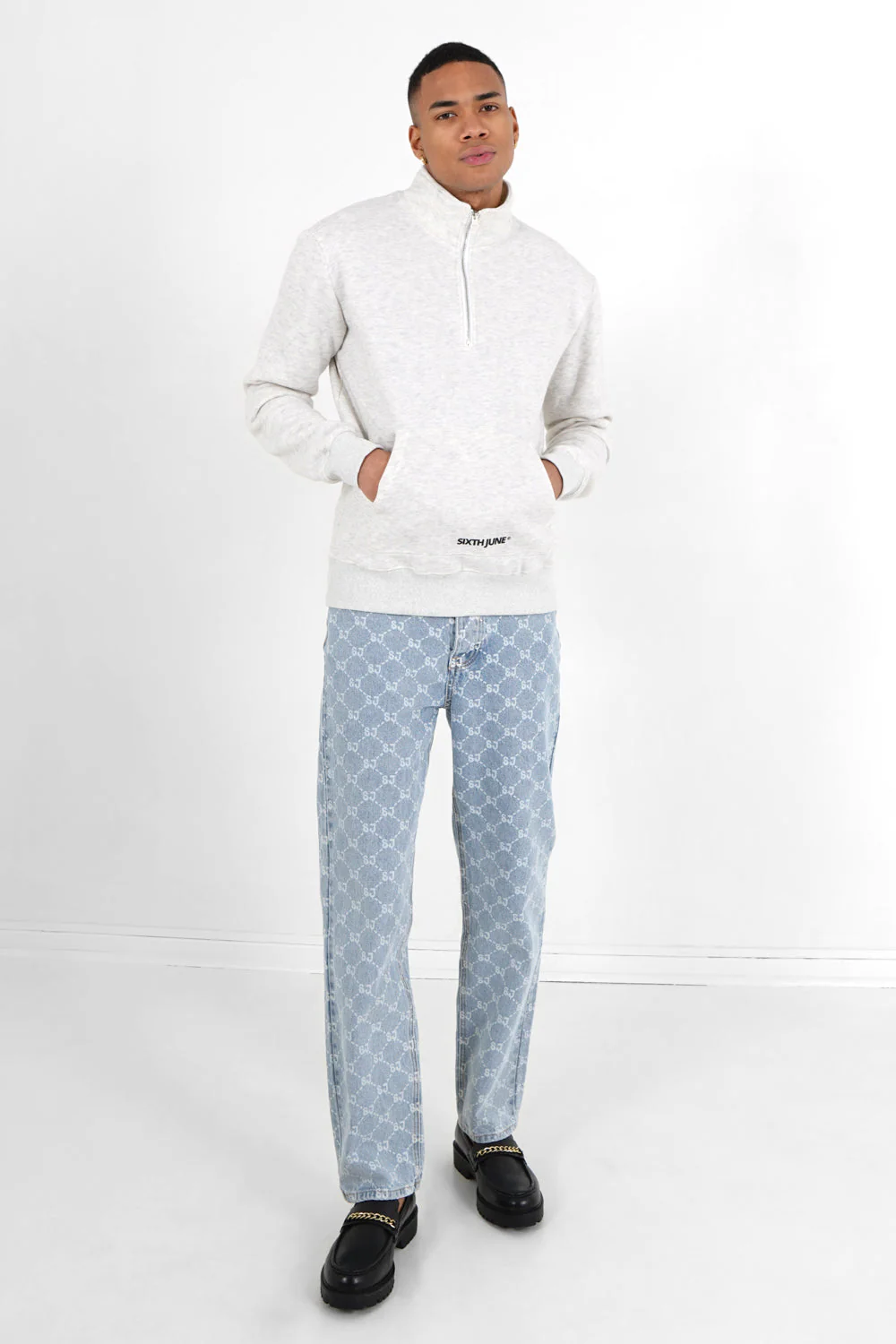 Sweatshirt col zip logo Gris clair - Image 2