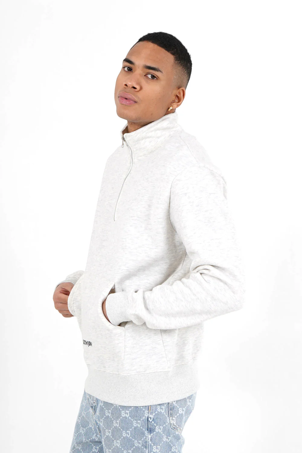 Sweatshirt col zip logo Gris clair - Image 4