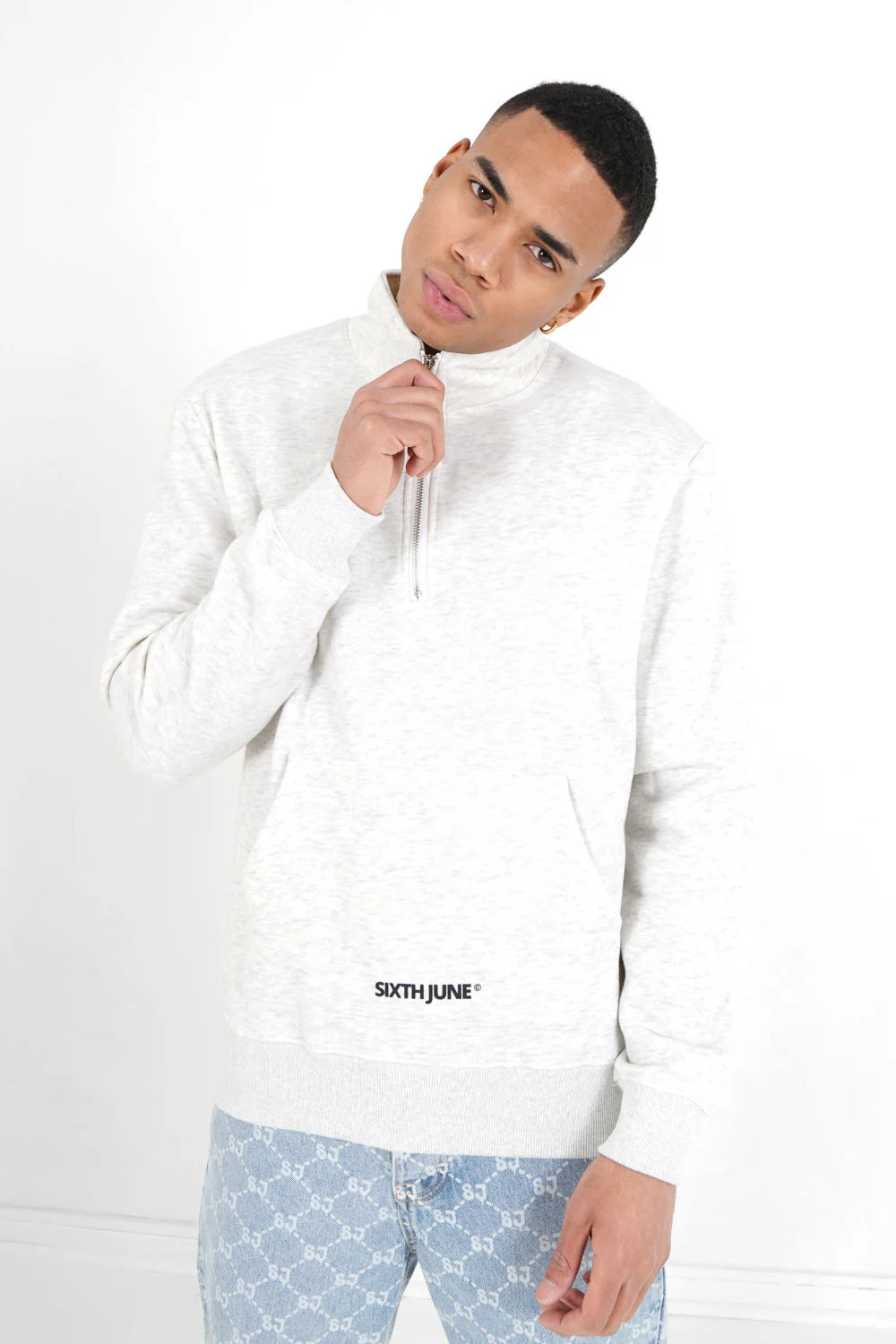 Sweatshirt col zip logo Gris clair - Image 5