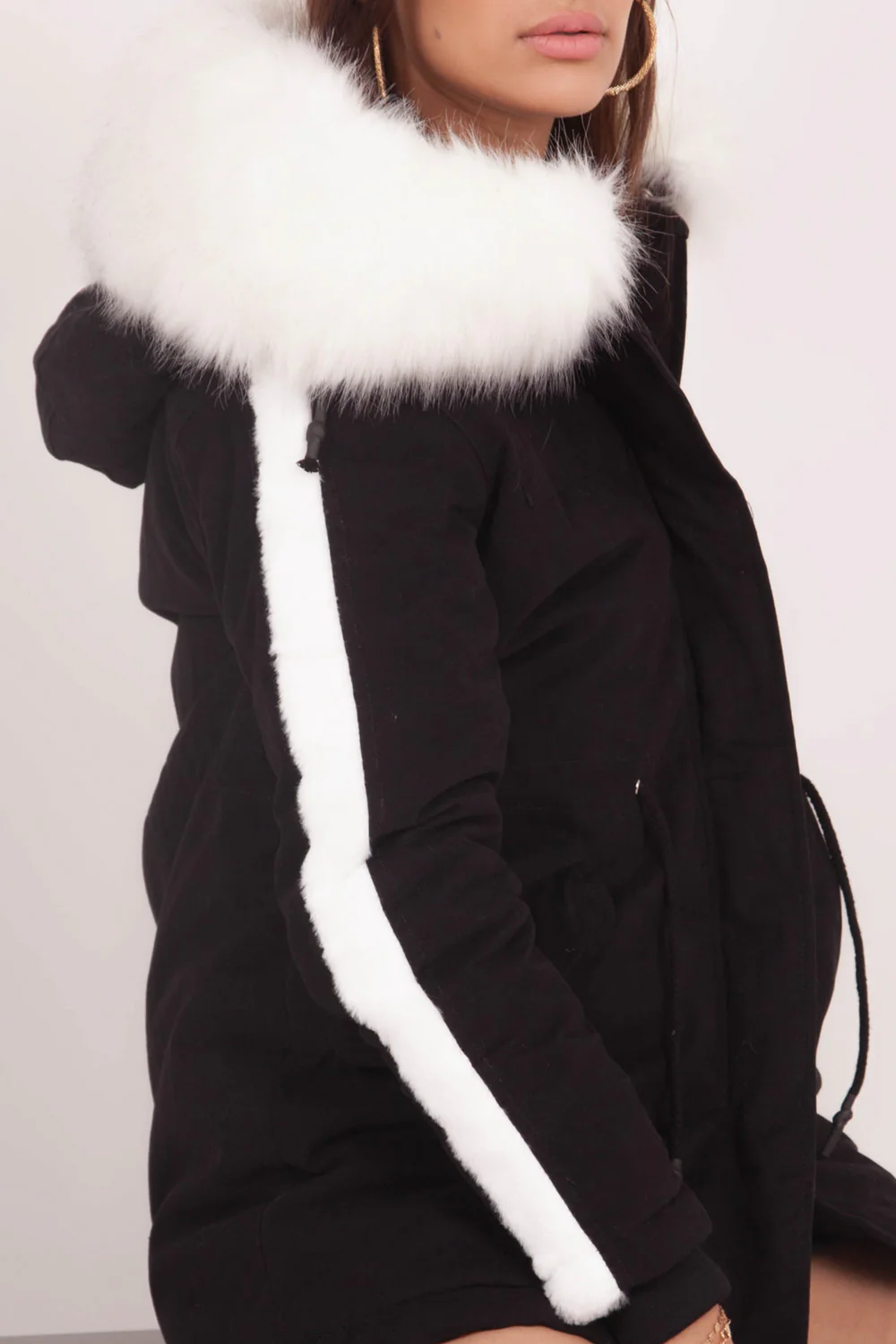Parka bande fourrure Sixth June noir blanc - Image 3