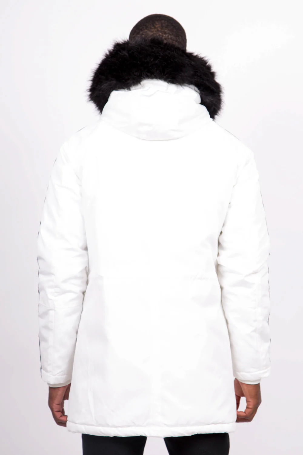 Parka bandes fourrure blanc noir - Image 5