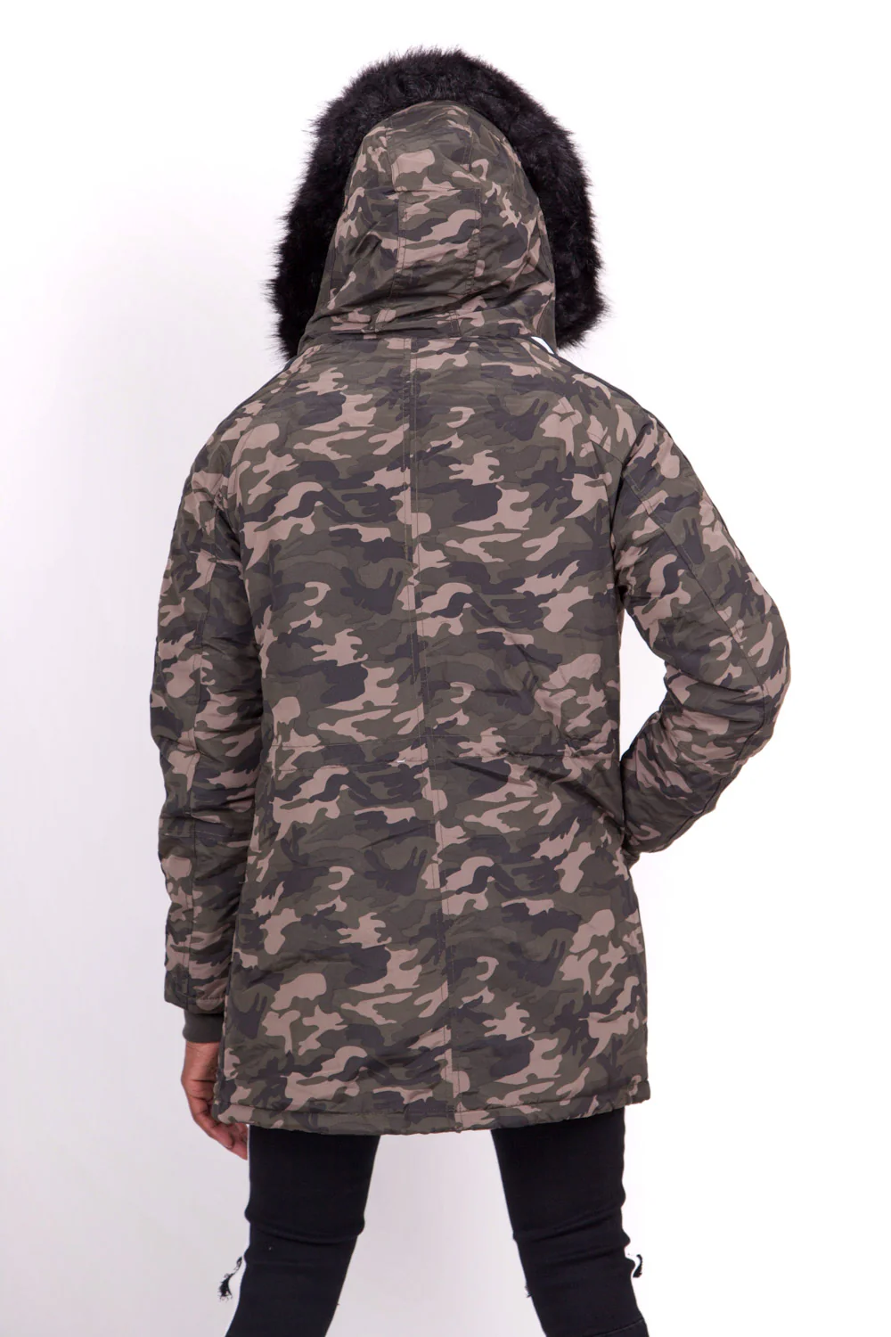 Parka bandes fourrure camouflage noir - Image 3