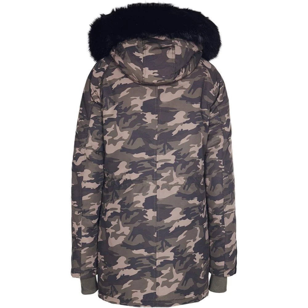 Parka bandes fourrure camouflage noir - Image 5
