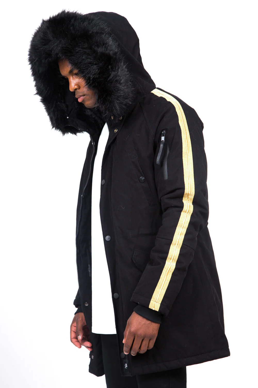 Parka bandes fourrure noir or - Image 2