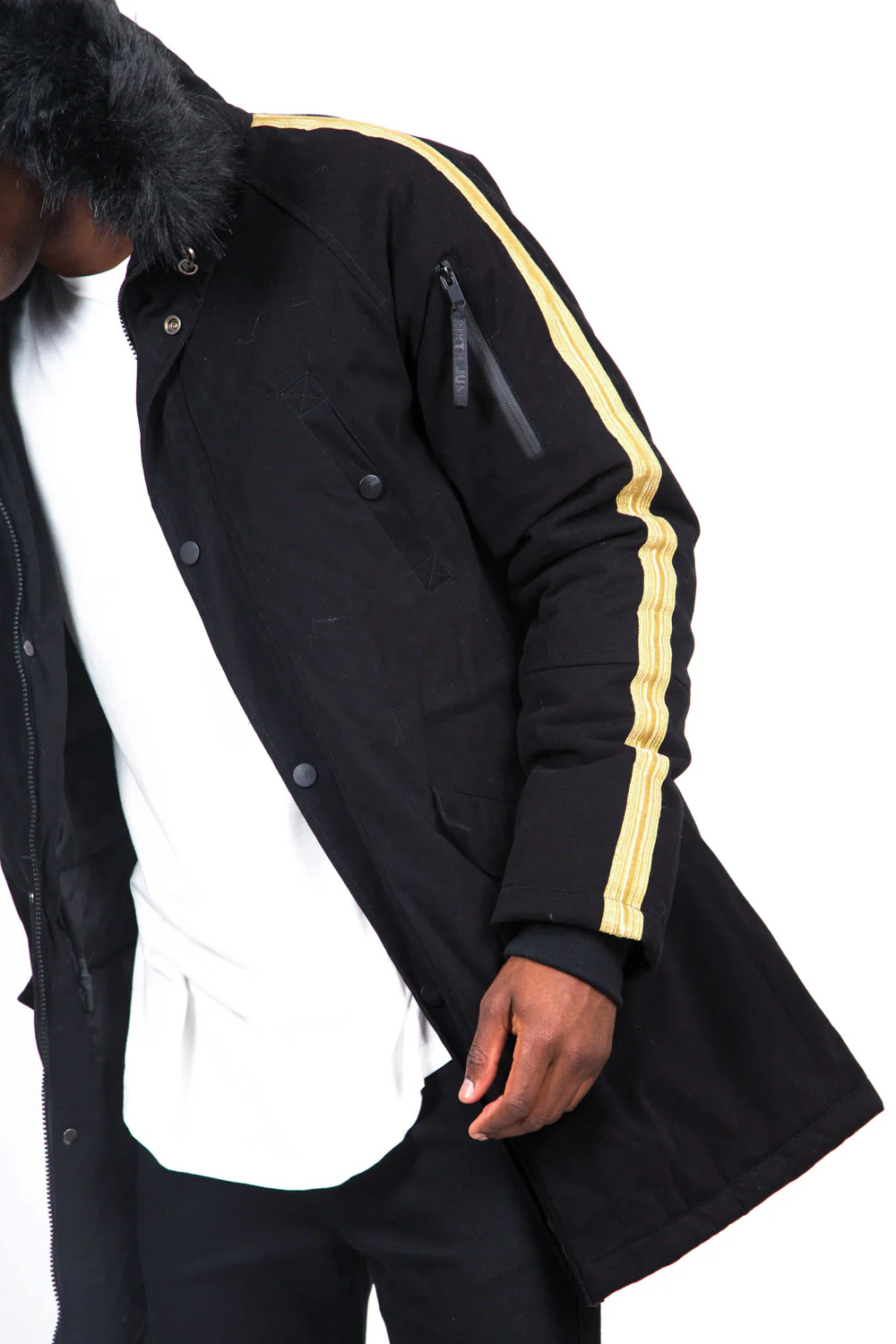 Parka bandes fourrure noir or - Image 4