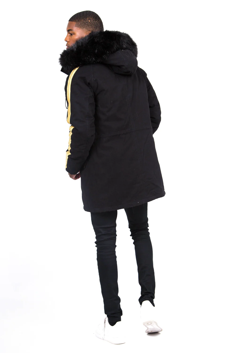 Parka bandes fourrure noir or - Image 5