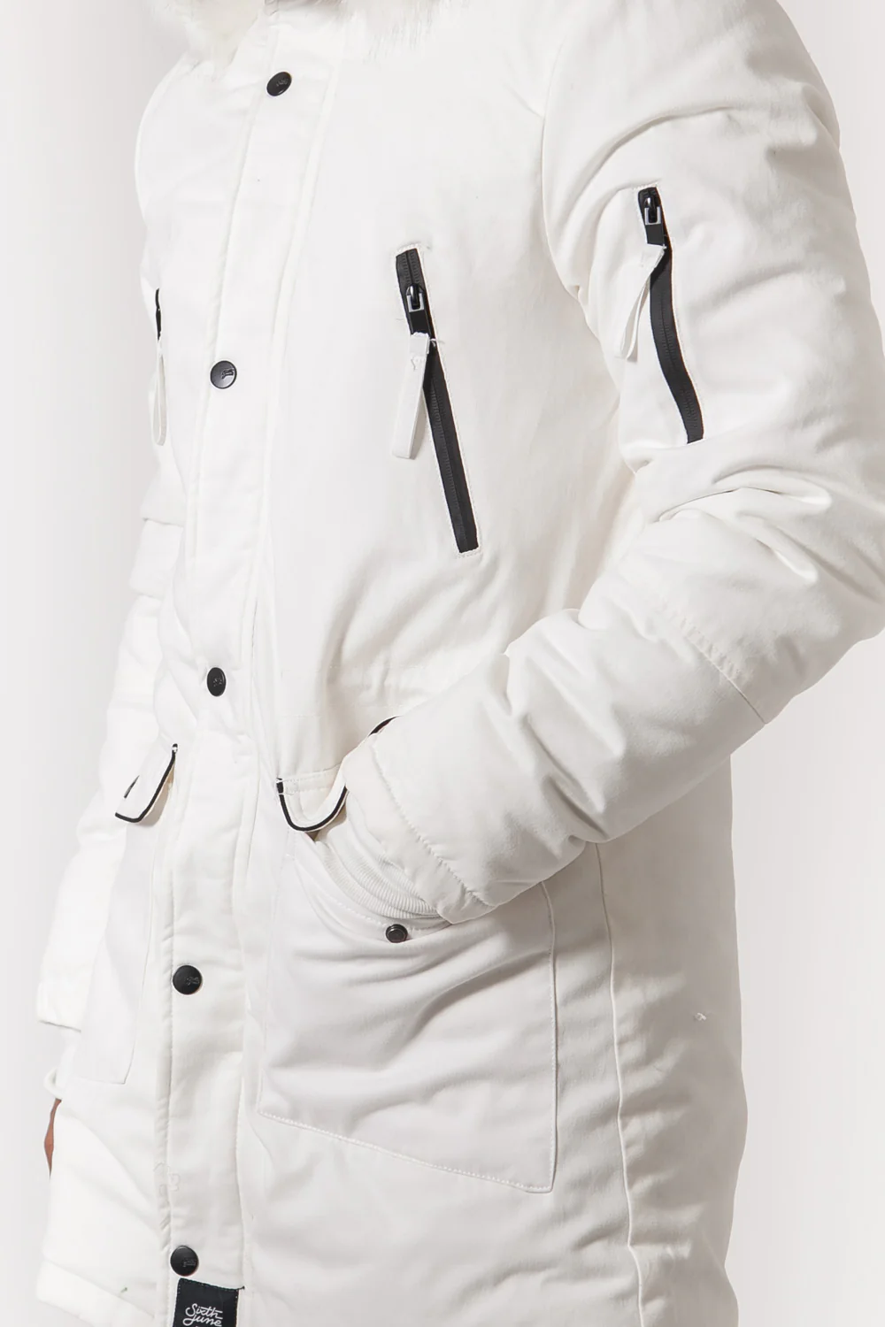 Parka capuche large fourrure blanc - Image 3