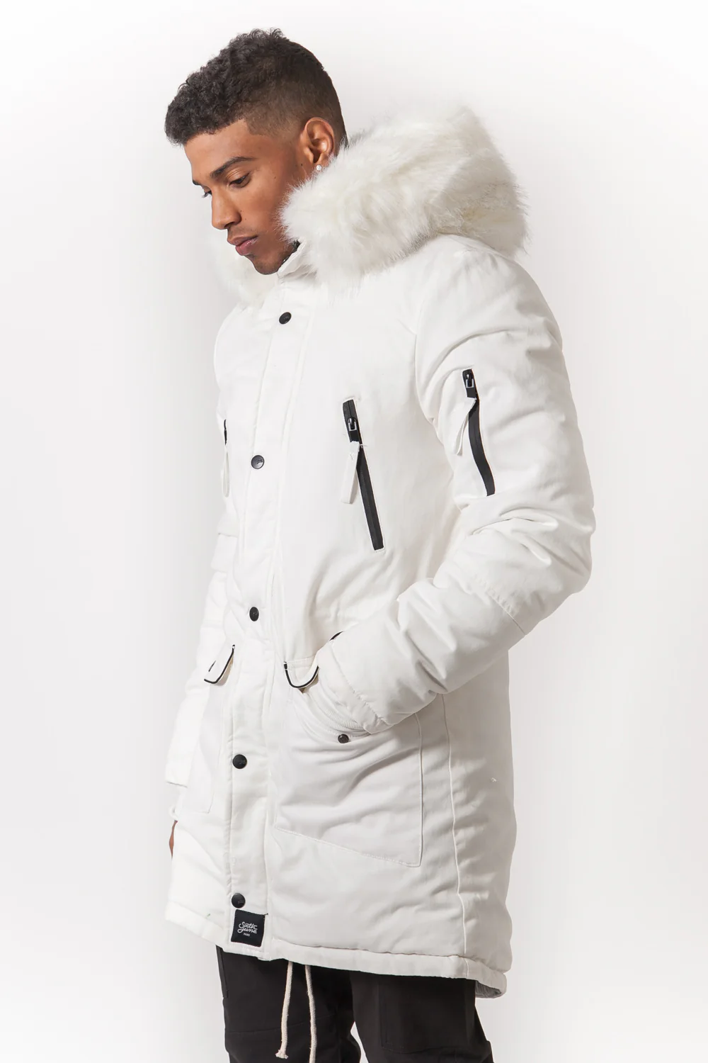 Parka capuche large fourrure blanc - Image 4