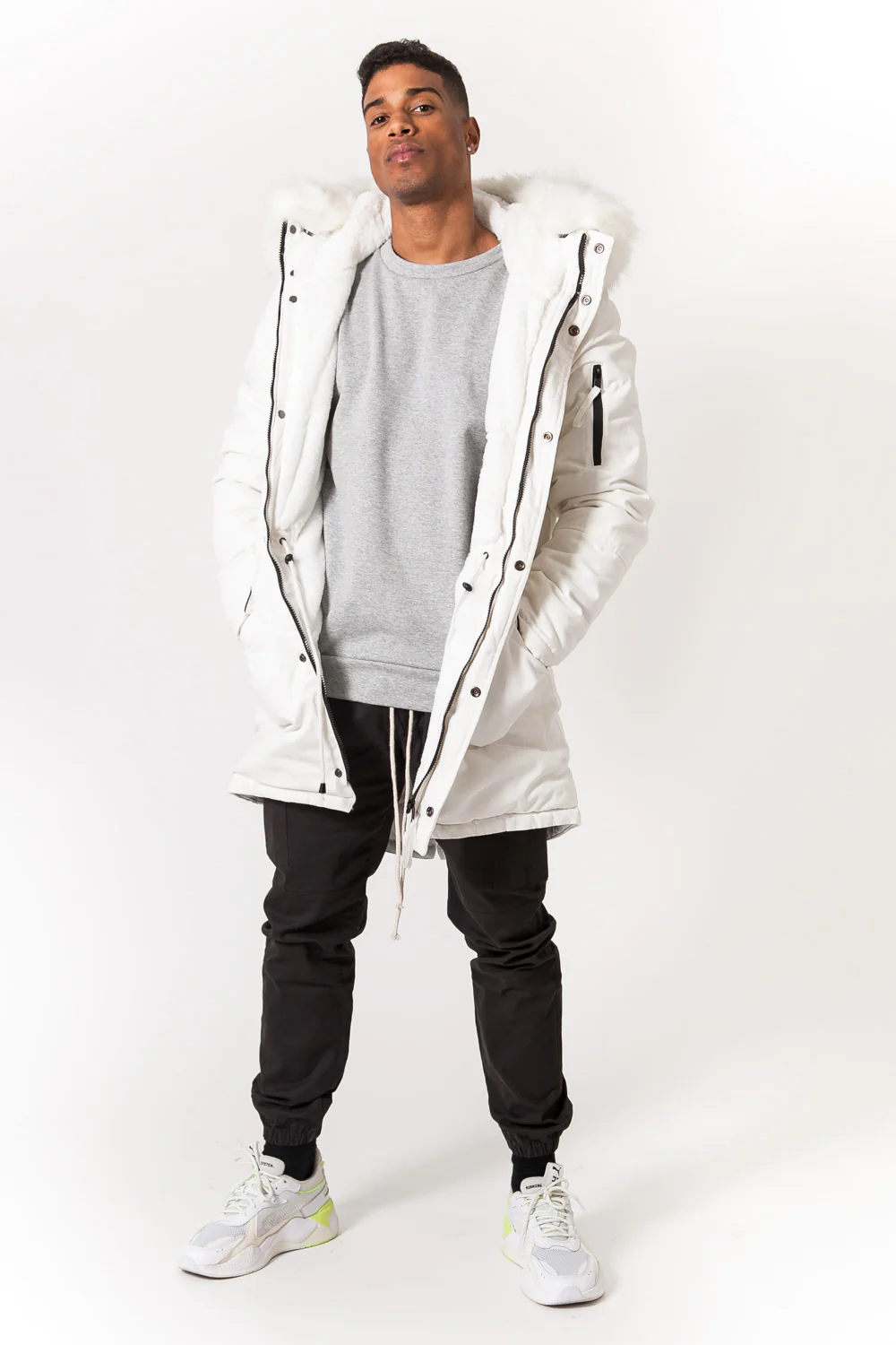 Parka capuche large fourrure blanc - Image 6