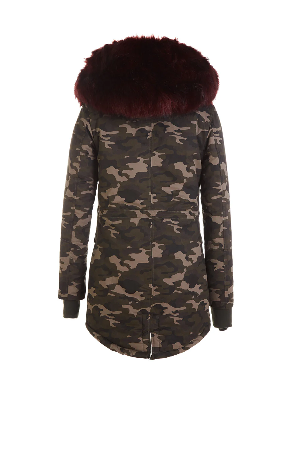 Parka capuche large fourrure camouflage bordeaux - Image 7