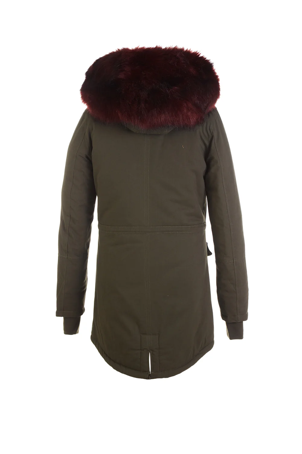 Parka capuche large fourrure kaki bordeaux - Image 6