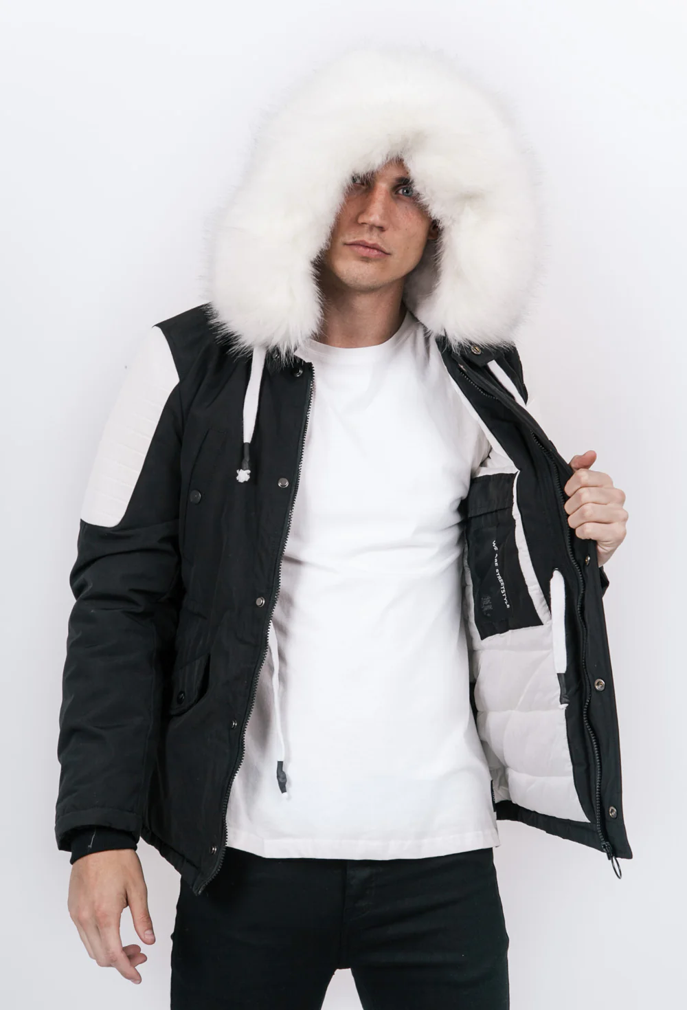 Parka courte biker noir blanc - Image 2