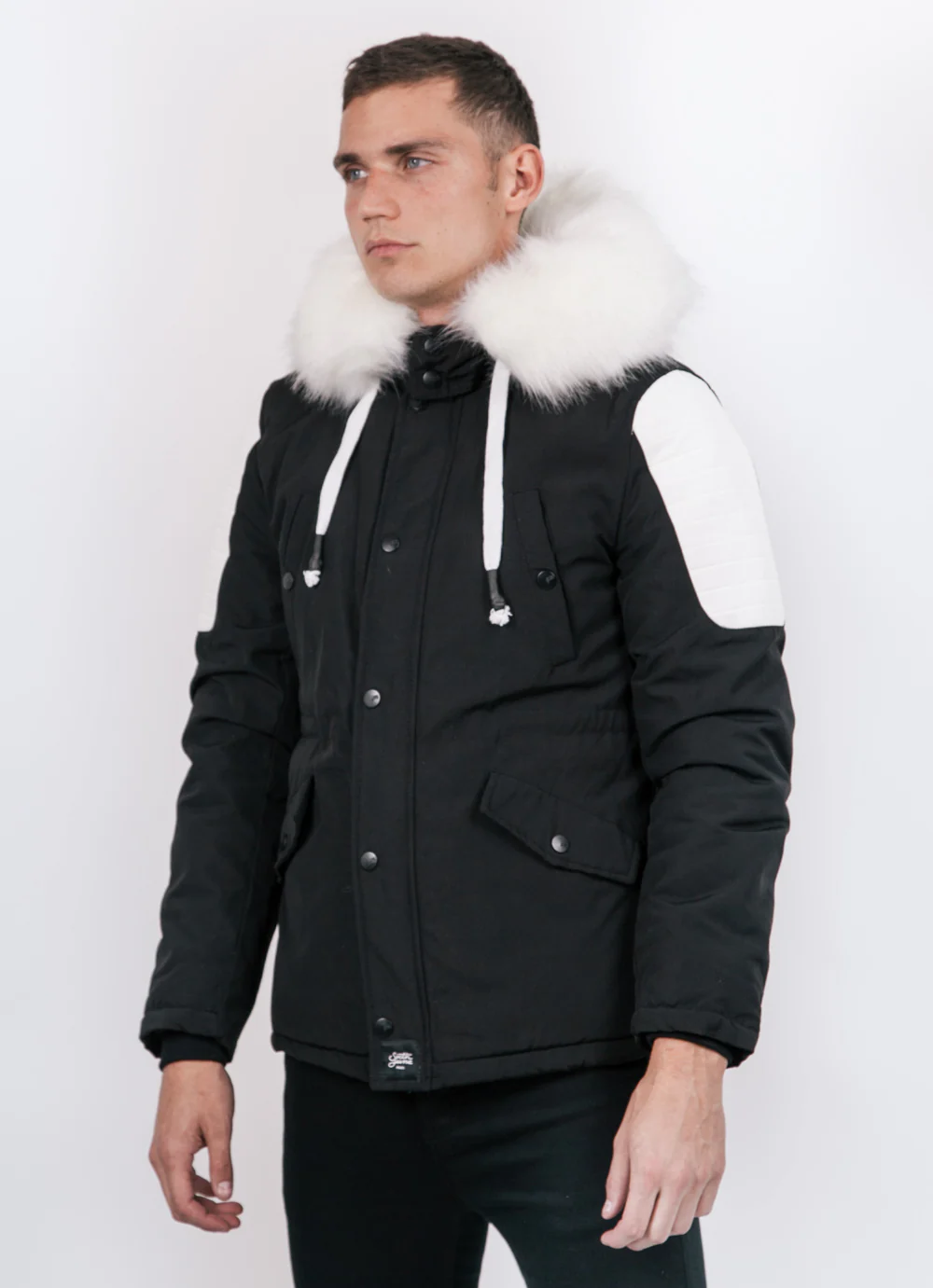Parka courte biker noir blanc - Image 3