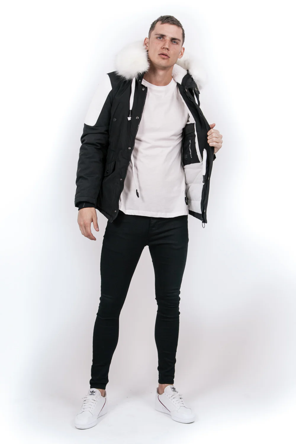 Parka courte biker noir blanc - Image 5
