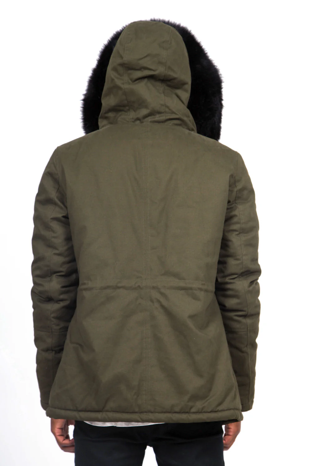 Parka courte doublure fourrure kaki noir - Image 4