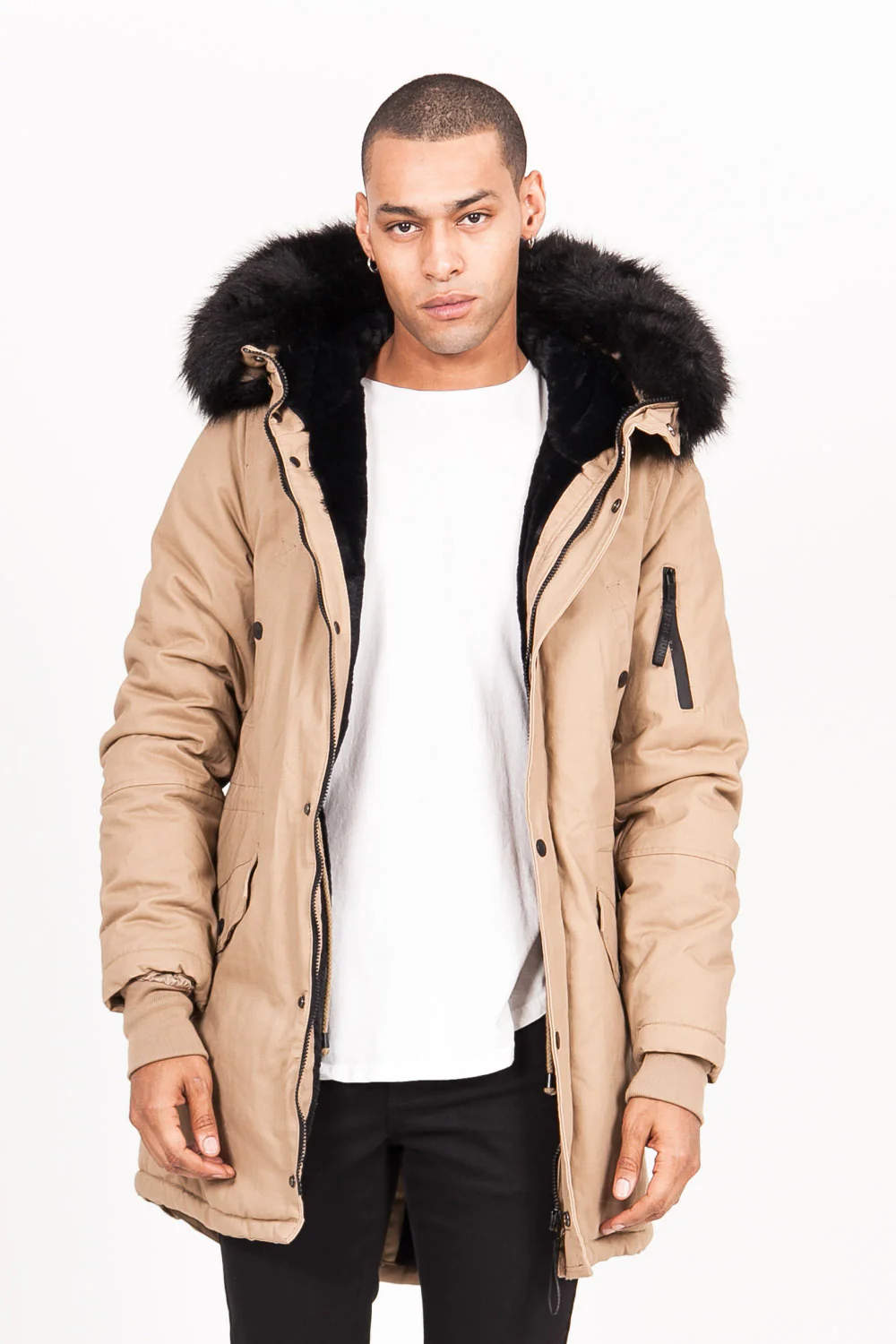 Parka doublure fourrure beige noire - Image 2