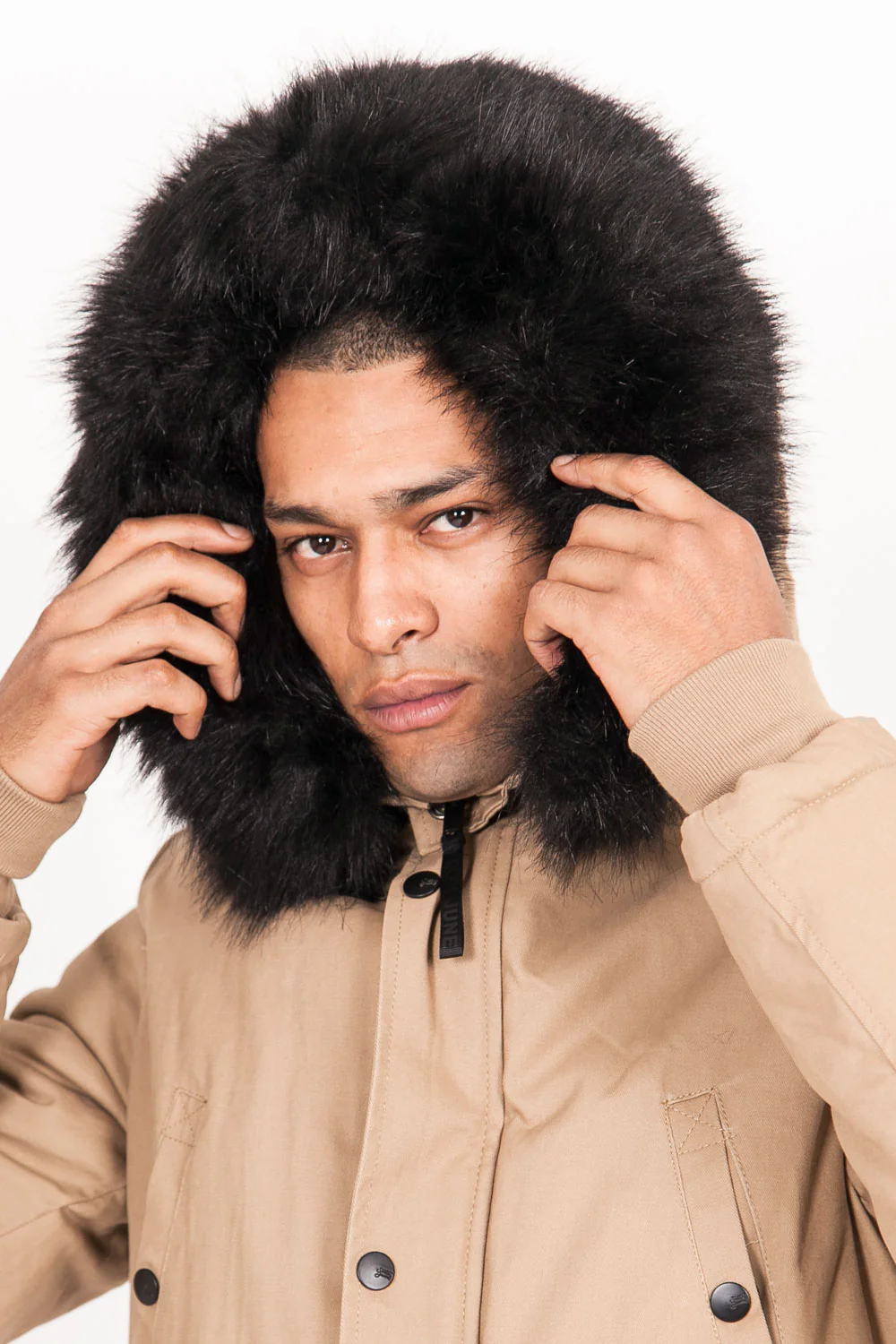 Parka doublure fourrure beige noire - Image 3