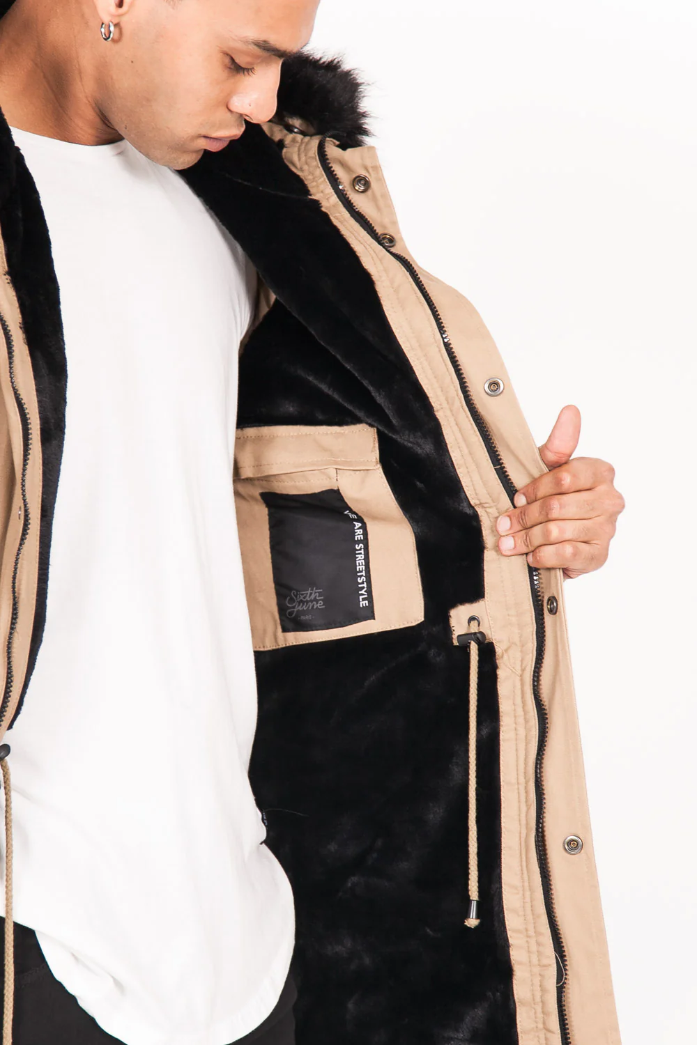 Parka doublure fourrure beige noire - Image 4
