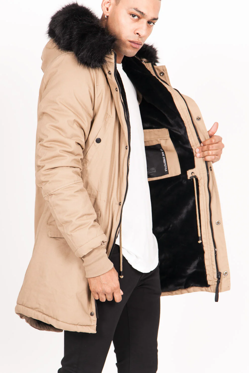 Parka doublure fourrure beige noire - Image 5