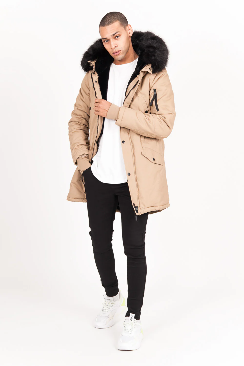 Parka doublure fourrure beige noire - Image 7
