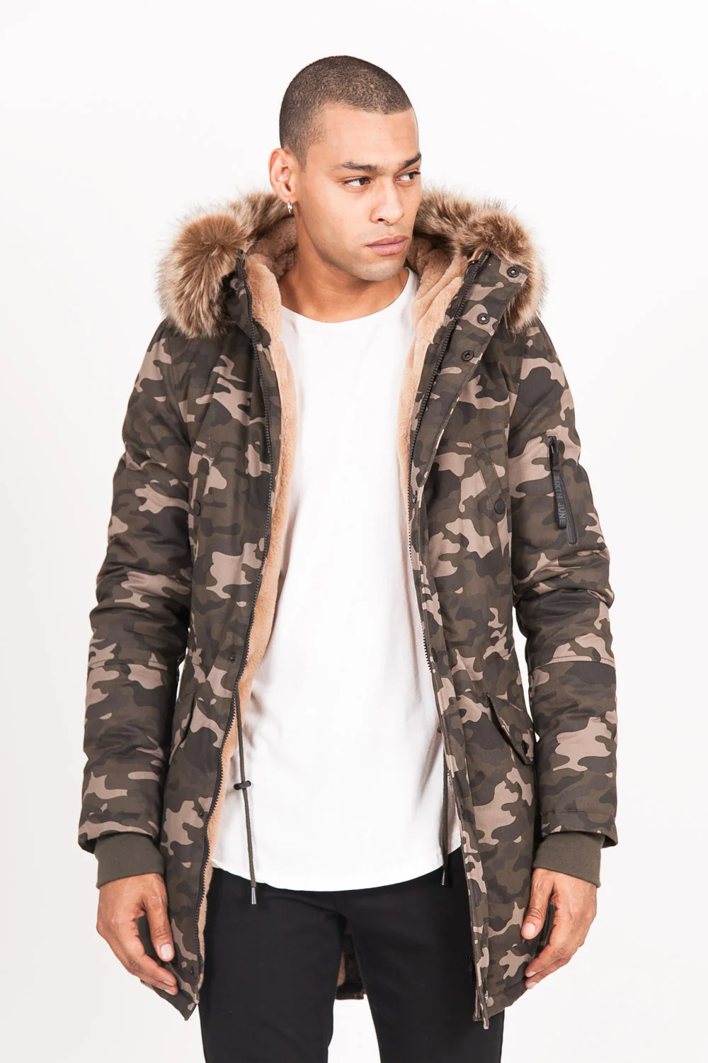 Parka doublure fourrure camouflage beige - Image 2