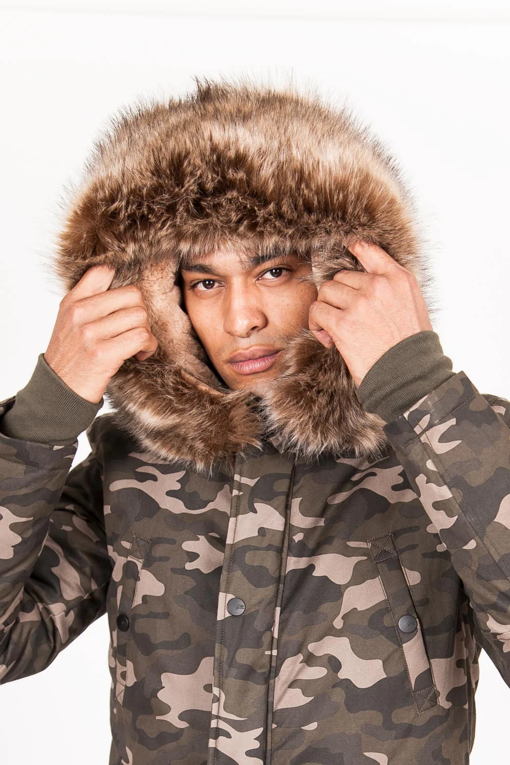 Parka doublure fourrure camouflage beige - Image 3