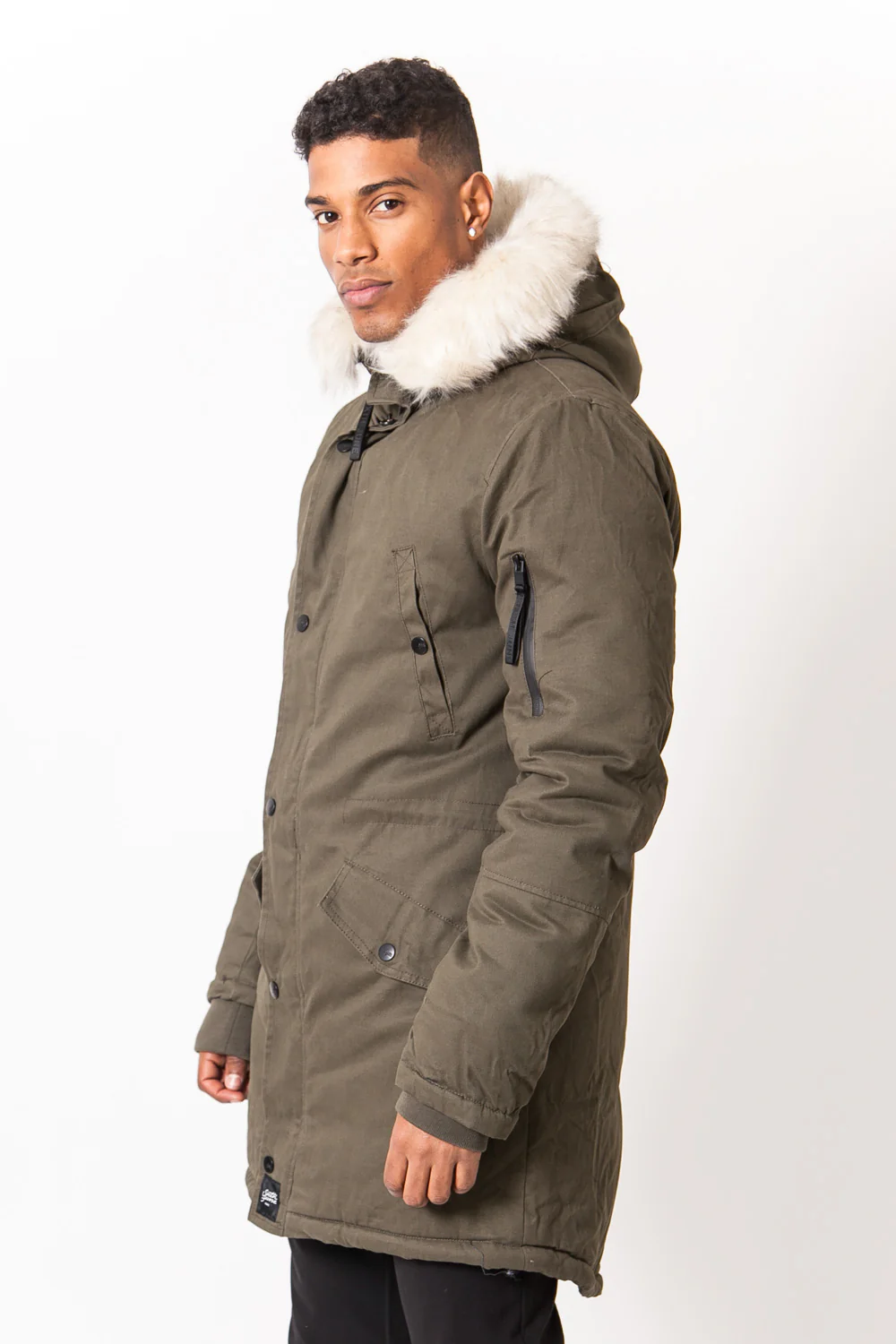 Parka doublure fourrure kaki beige - Image 3