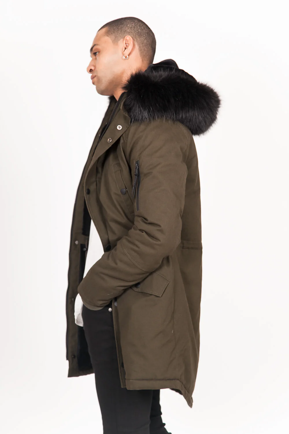 Parka doublée fourrure Vert khaki - Image 6