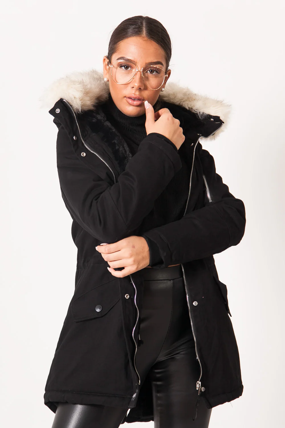 Parka doublure fourrure noir beige - Image 2