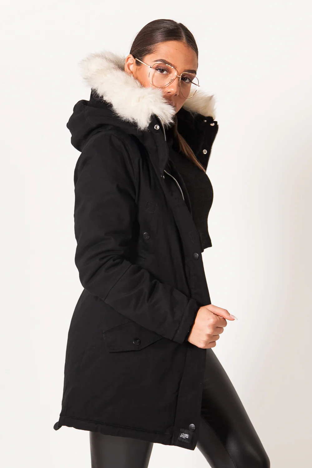 Parka doublure fourrure noir beige - Image 4