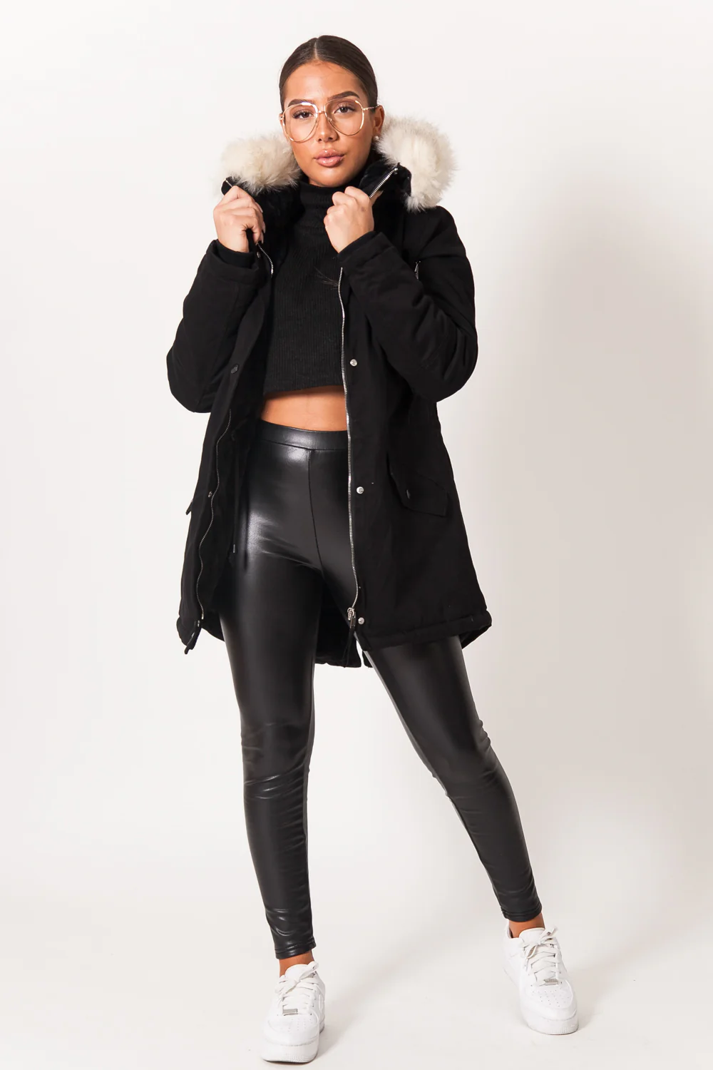 Parka doublure fourrure noir beige - Image 6