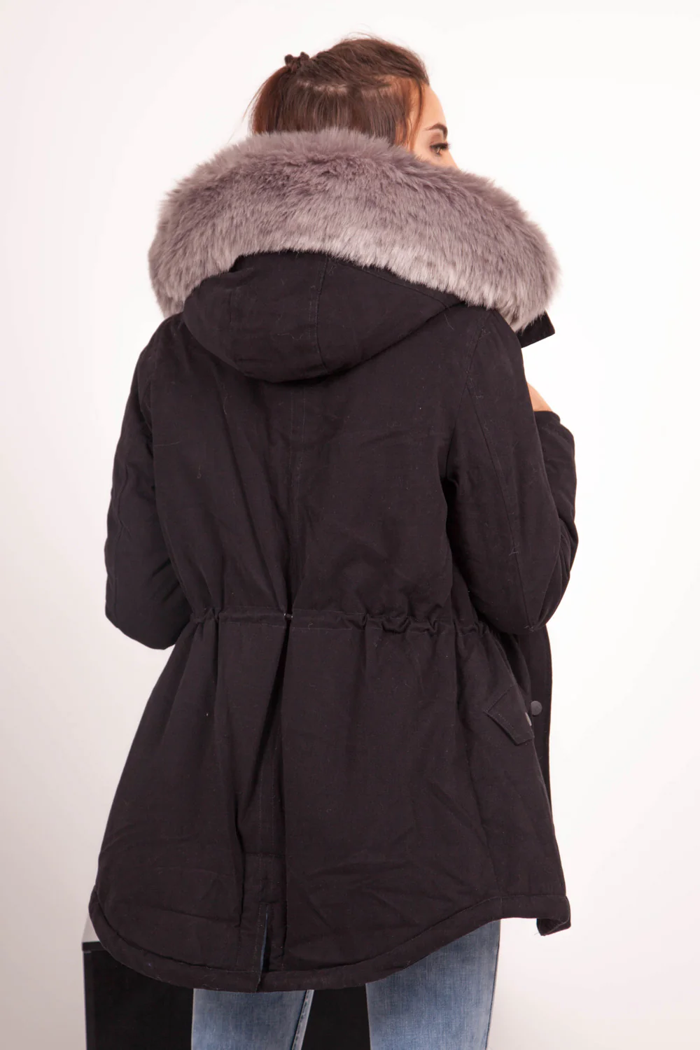Parka doublure fourrure noir gris - Image 2