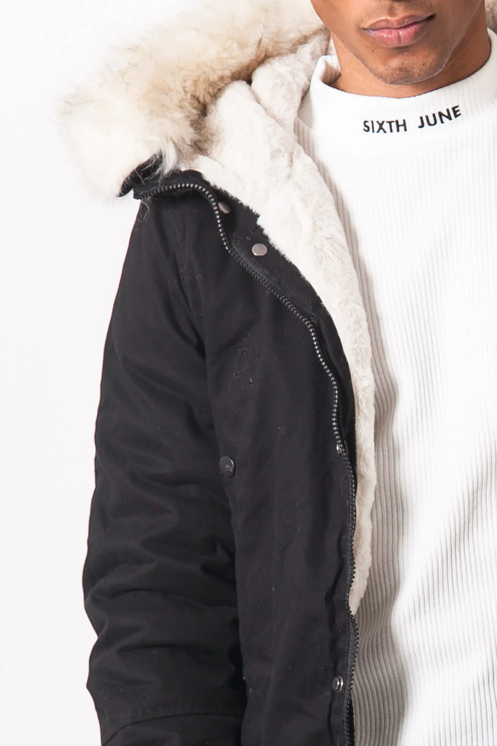 Parka doublure fourrure noir beige - Image 3
