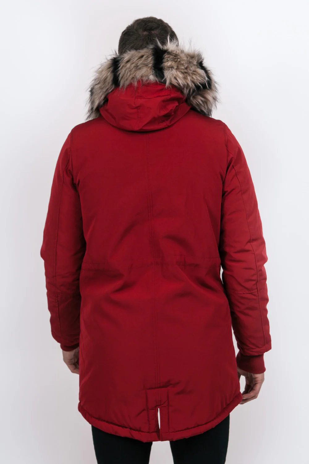Parka fourrure bicolore rouge beige - Image 2