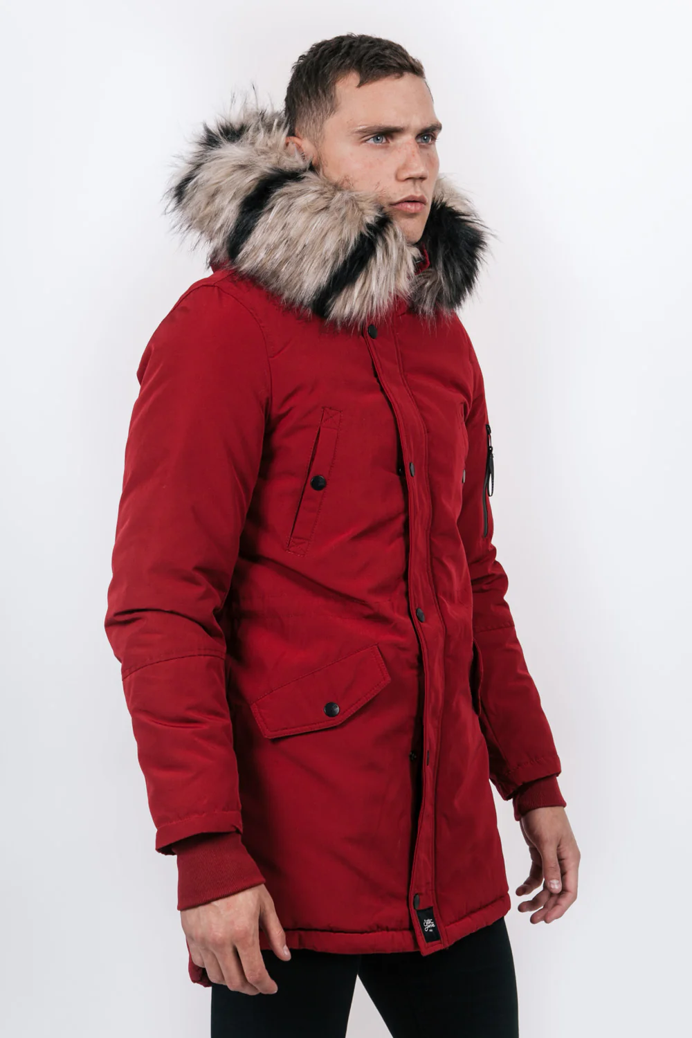 Parka fourrure bicolore rouge beige - Image 3