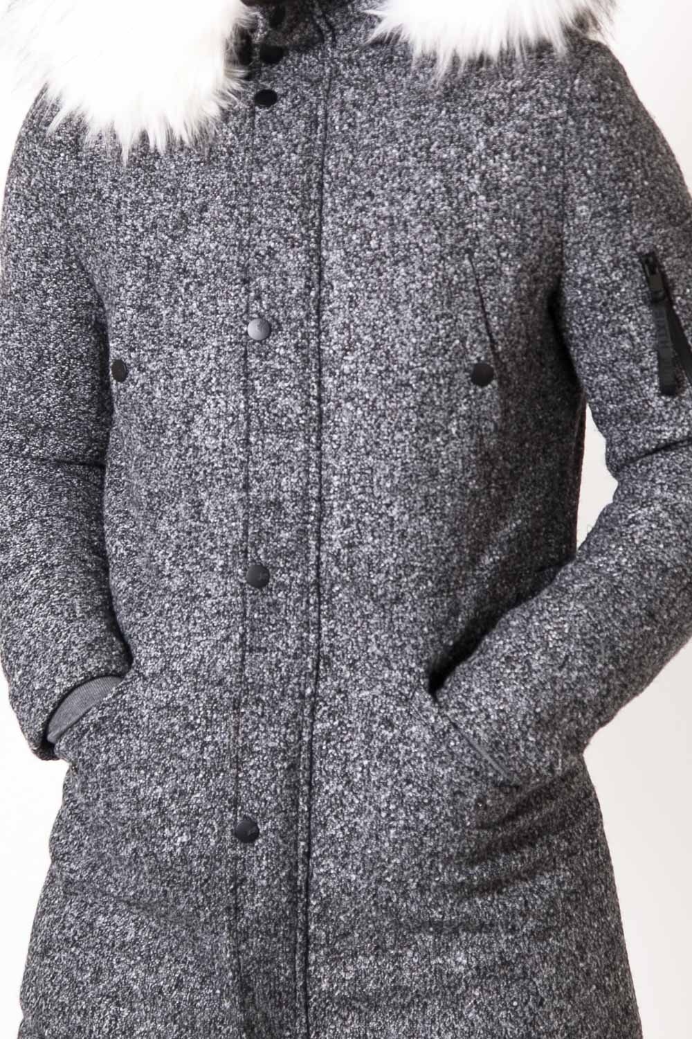 Parka laine large fourrure gris blanc - Image 3