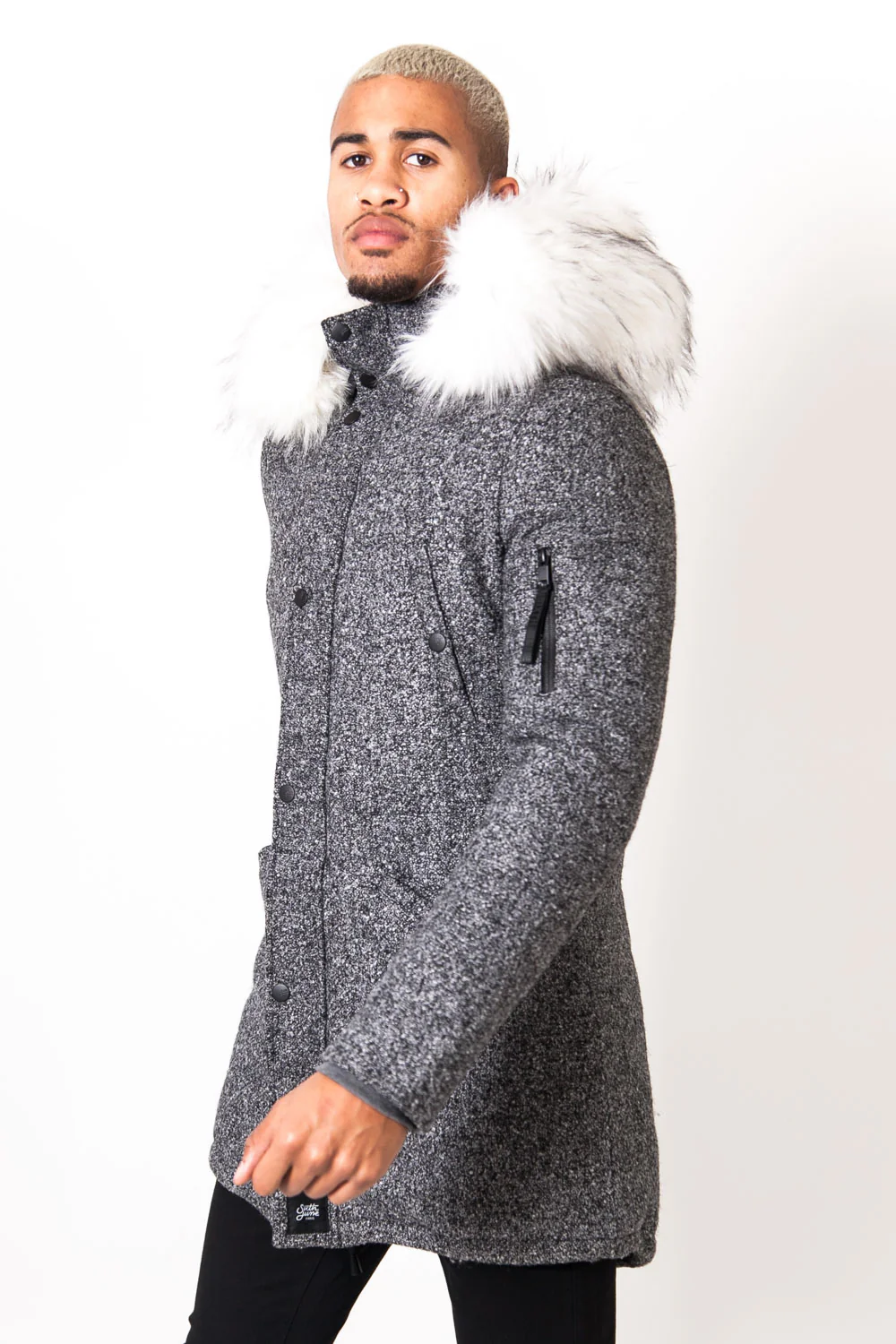 Parka laine large fourrure gris blanc - Image 4