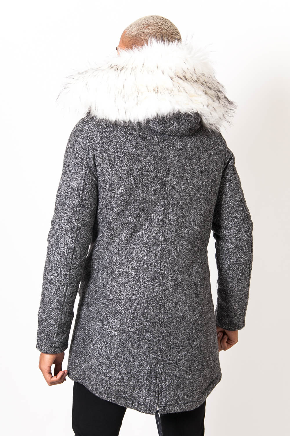 Parka laine large fourrure gris blanc - Image 5