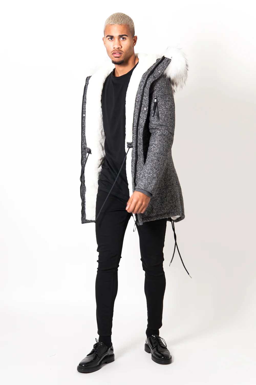 Parka laine large fourrure gris blanc - Image 6